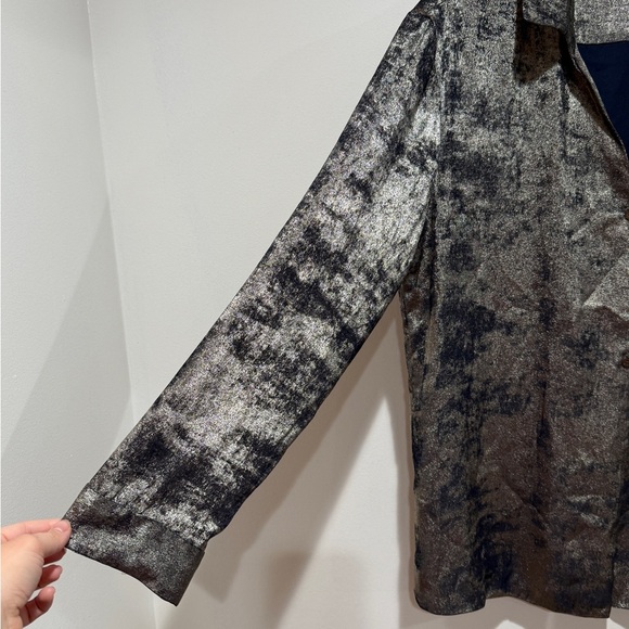Peter Cohen Rocker Silver Velvety Foil Blazer Topper XL Layering Career Holiday - Picture 7 of 15